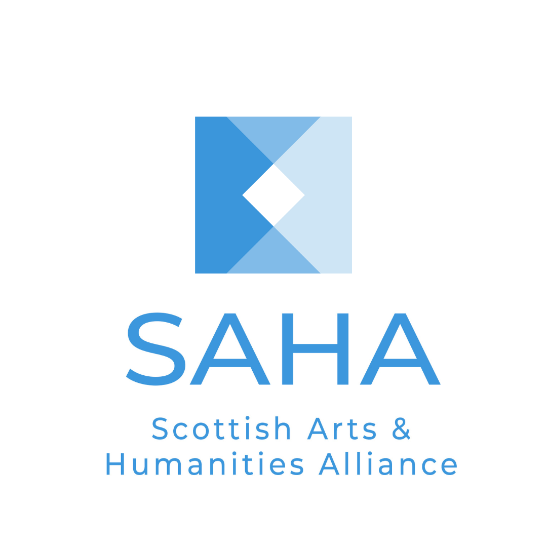 SAHA's logo. geometric shapes in three different shades of blue