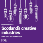 Cover image for the series of events. Purple background with white lightbulbs and the text "RSE Investigates.... Scotland Creative Industries"