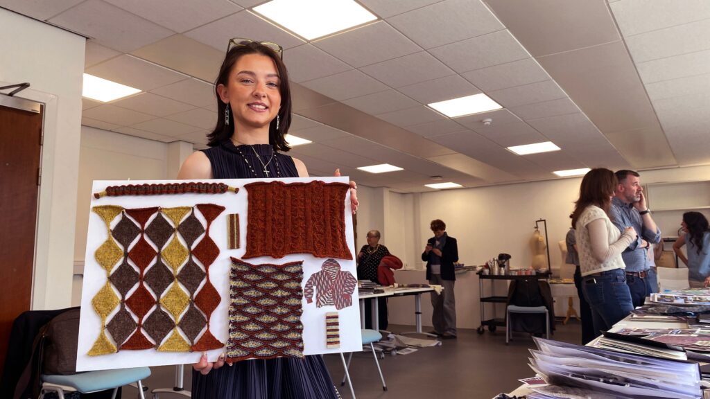 4 Knit category winner Adele Gillespie, whose work, including fishing net motifs, drew links between Shetland’s fishing industry and the work of her grandpa rents in Moray’s fishing industry