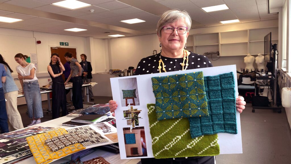 Knit category commendation – Shona Cook, whose work was inspired by nature and wildlife including otters and herons and the geometric shapes of Sanqhuar Knitting, a traditional knitting technique developed in the to wn of Sanquhar, Dumfriesshire