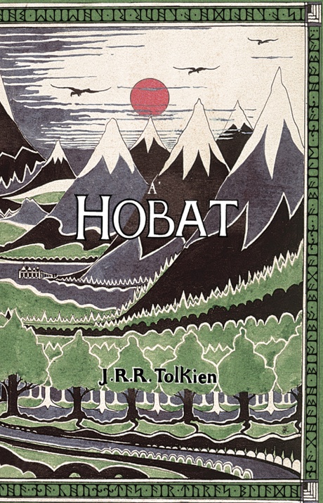 cover for the book, The Hobbit. It features the title in the middle, and a forest landscape
